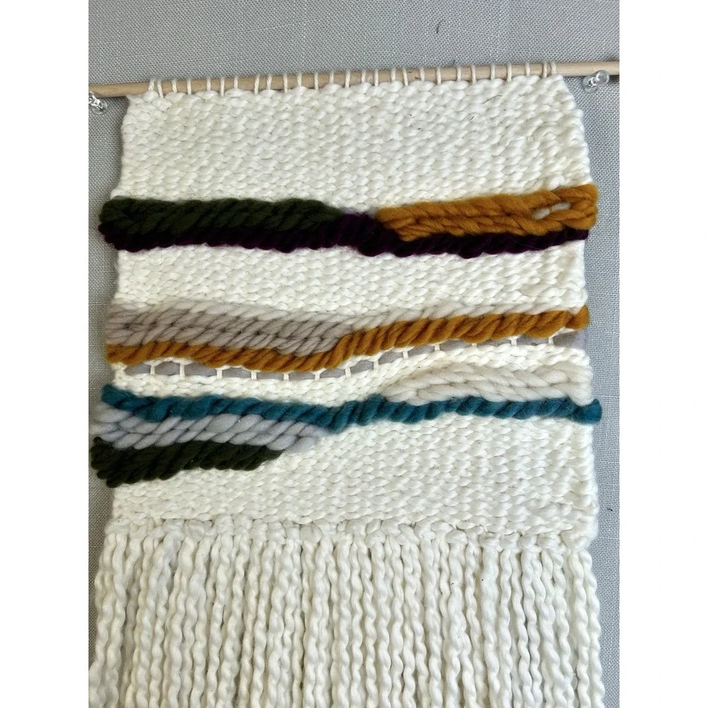 Handmade Fiber Art Wall Hanging Cream Gold 19
